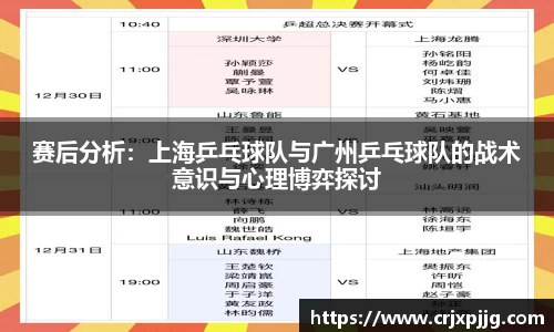 赛后分析：上海乒乓球队与广州乒乓球队的战术意识与心理博弈探讨